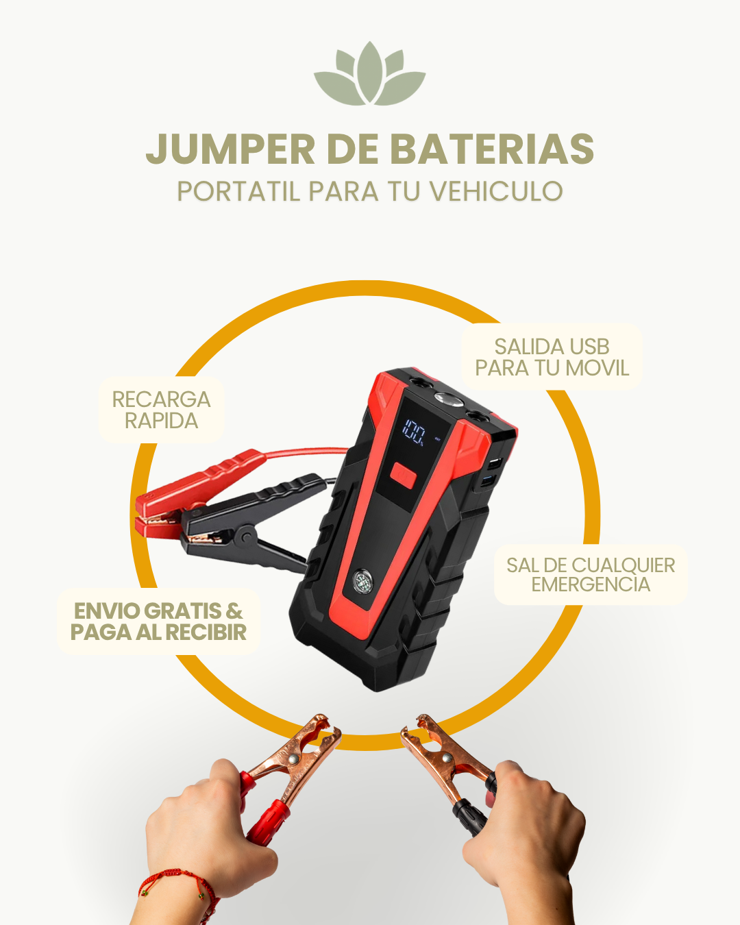 Jumper de bateria para autos portatil - Multifuncional con Cargador